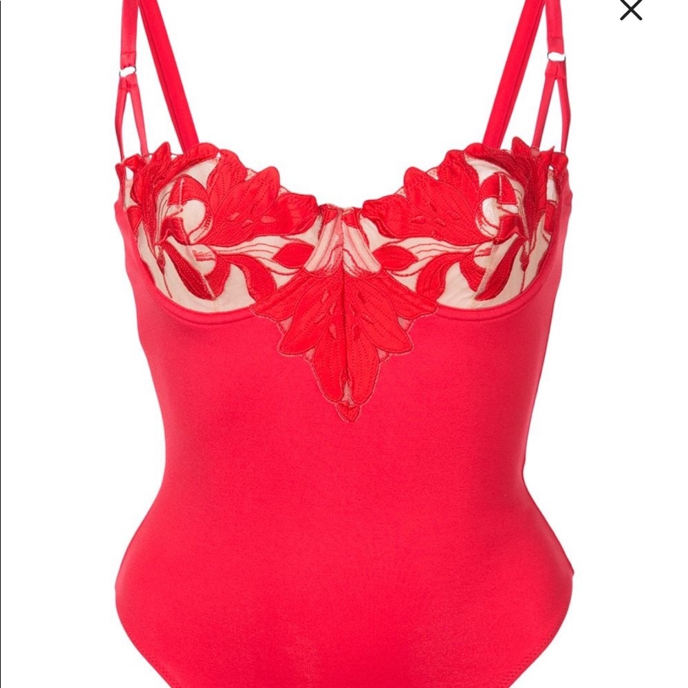 Fleur du mal red cupped lily Bodysuit